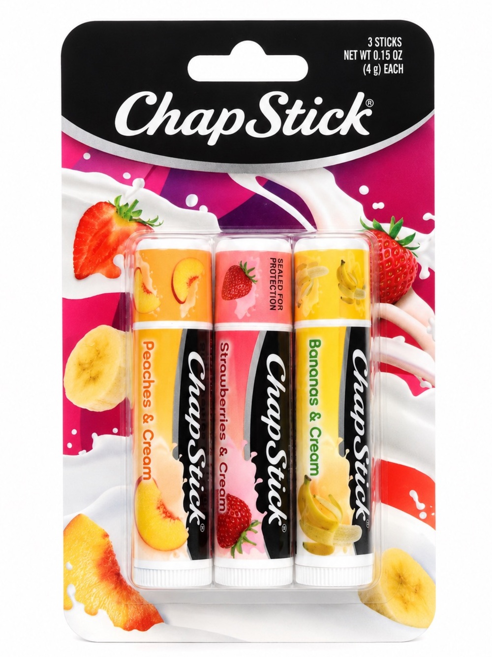 Chapstick Variety Pack Lip Balm Trio - Peach, Strawberry & Banana Cream